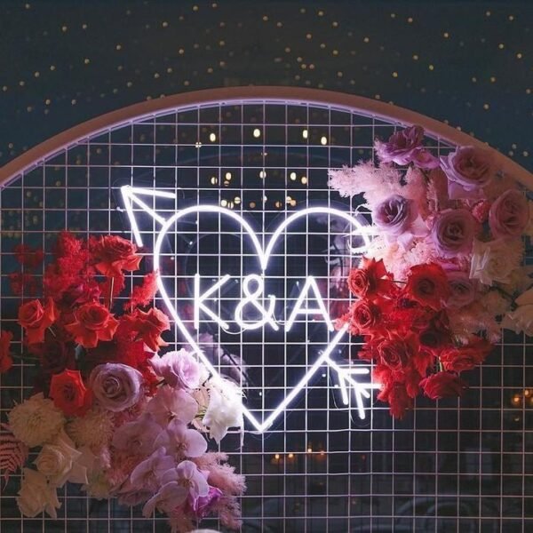 cupid heart with initials neon sign - US