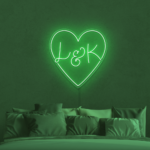 green Heart With Initials Personalized Neon Sign