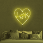 lemonyellow Heart With Initials Personalized Neon Sign