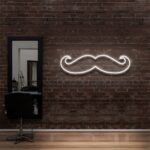 white "MOUSETACHE" Neon Sign For Hair Salons & Barbershop