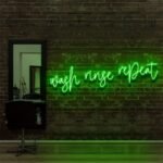 green "WASH RINSE REPEAT" Neon Sign For Hair Salons & BarberShops