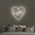 White Heart With Initials Personalized Neon Sign